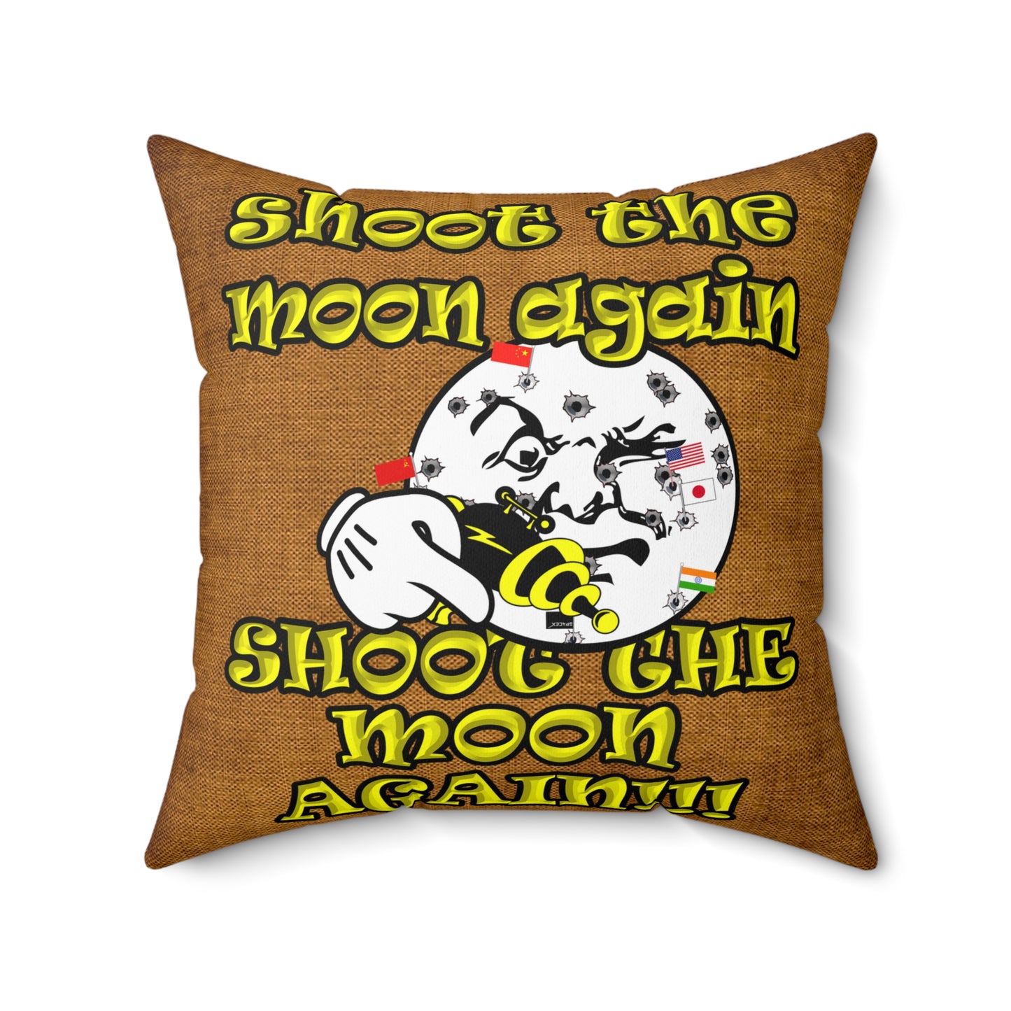 shoot the moon again - Spun Polyester Square Pillow - (dichromatic brown papyrus)