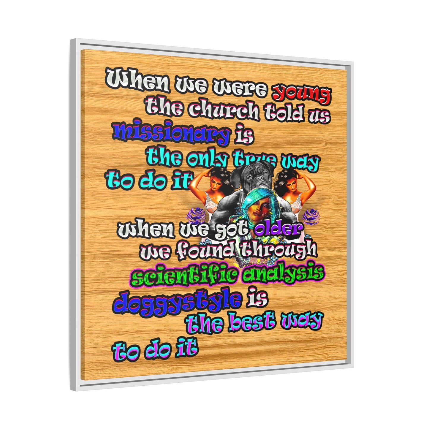 doggystyle - framed canvas art (butterscotch wood finish)