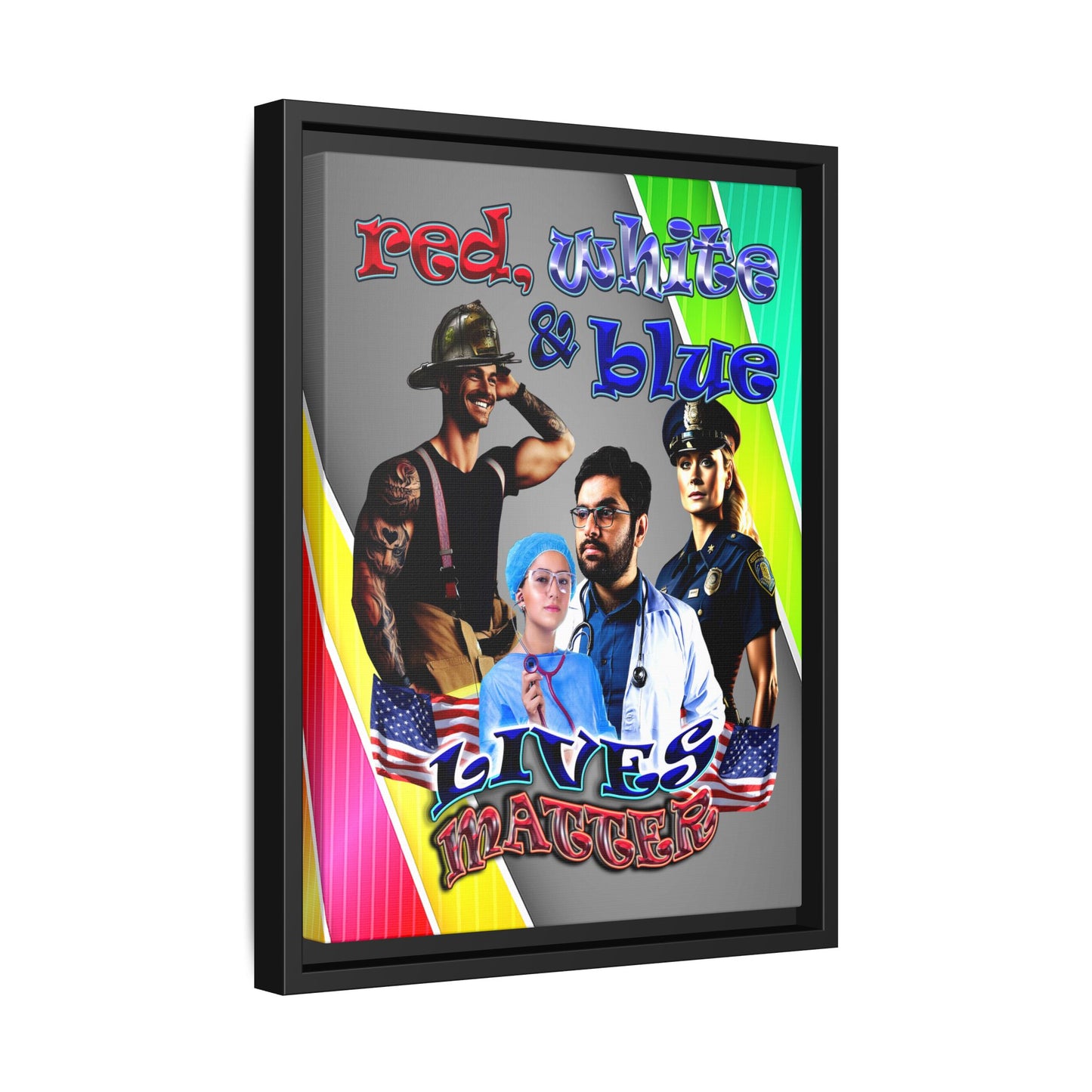 rw&b lives matter - framed canvas art (rainbow split)