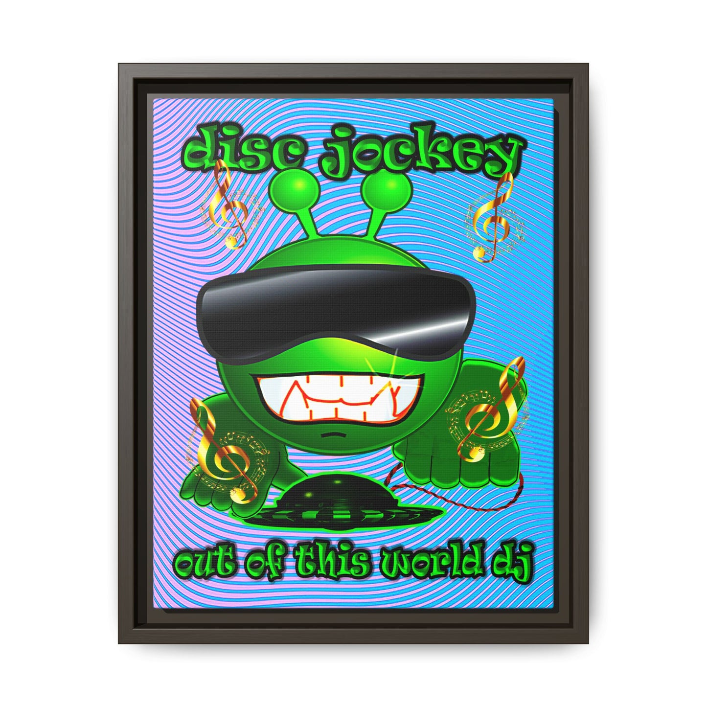 disc jockey - framed canvas art (light blue-purple wave)