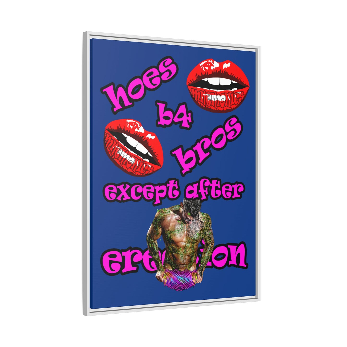 hoes b4 bros - framed canvas art (dark blue)