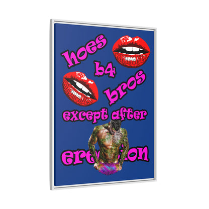 hoes b4 bros - framed canvas art (dark blue)