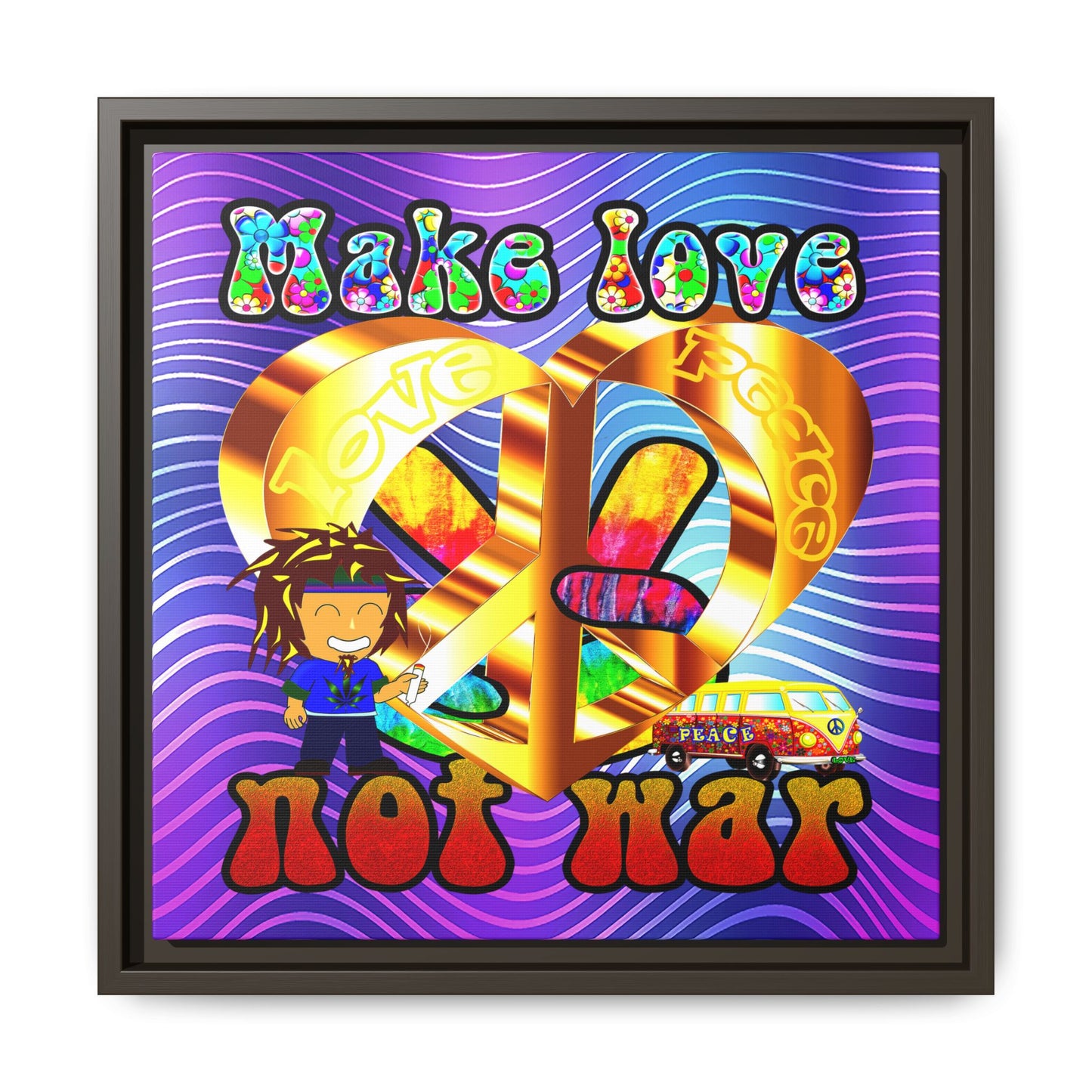 love peace - framed canvas art (purple wave)