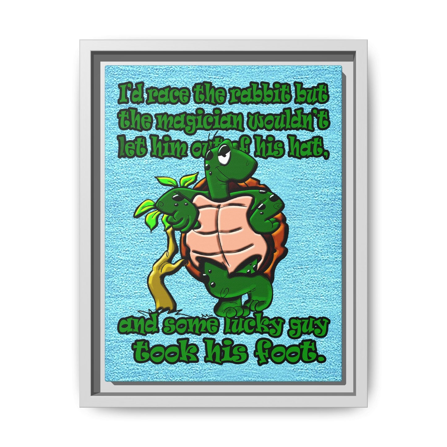turtle race - framed canvas art (faded blue)