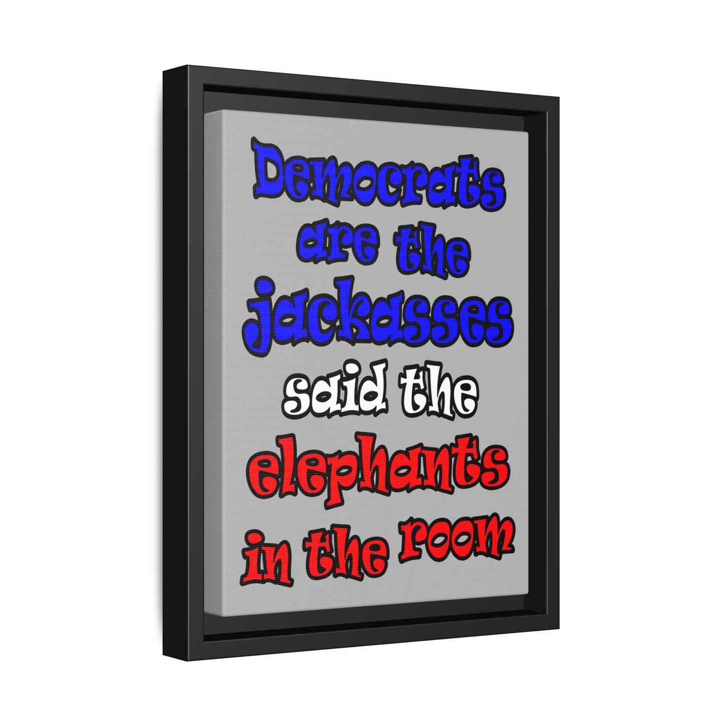 donkeys and elephants - framed canvas art (light grey)