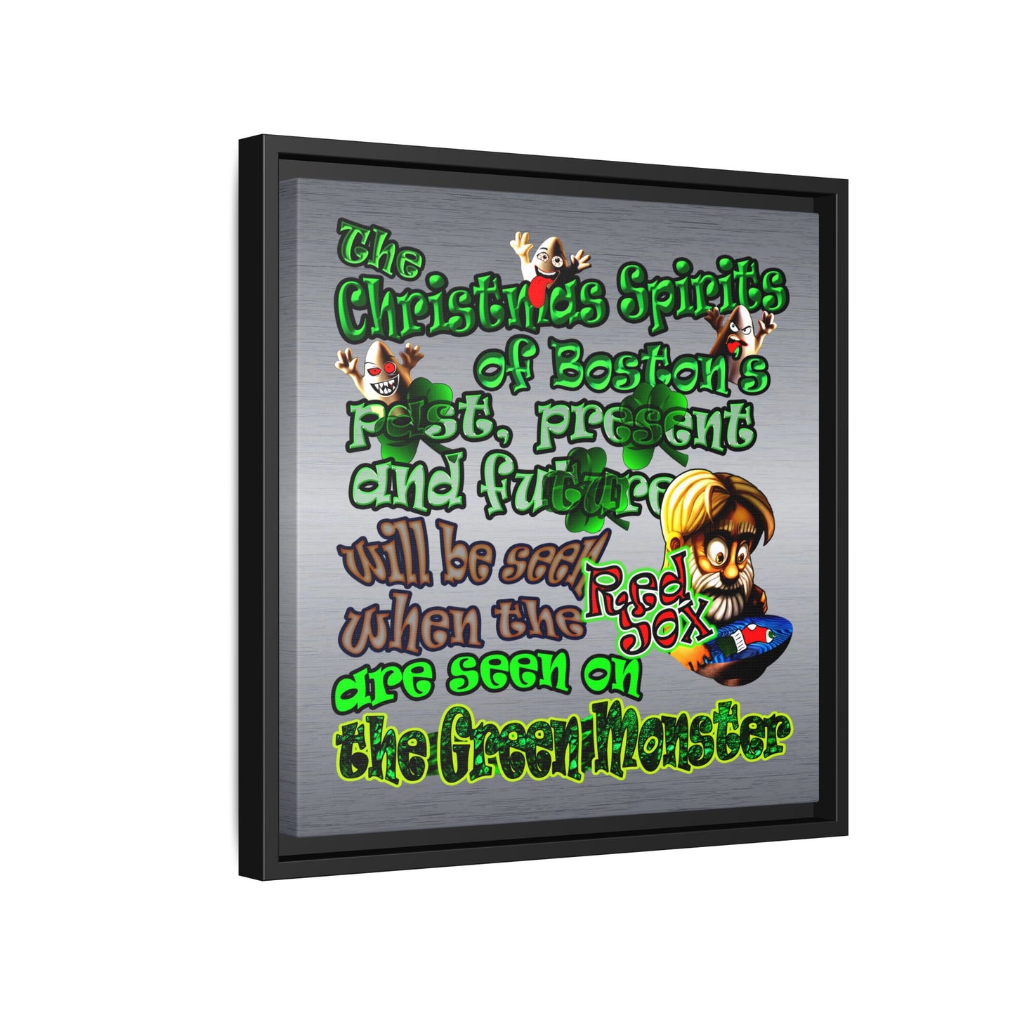 christmas spirits of boston - framed canvas art (brushed nickel)