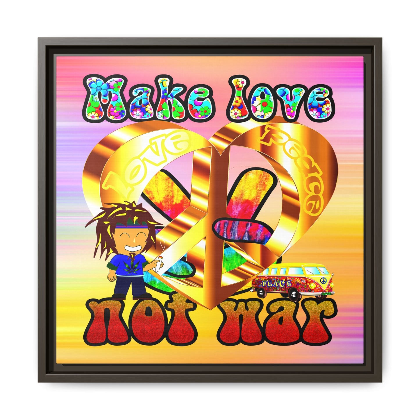 love peace - framed canvas art (color blur)