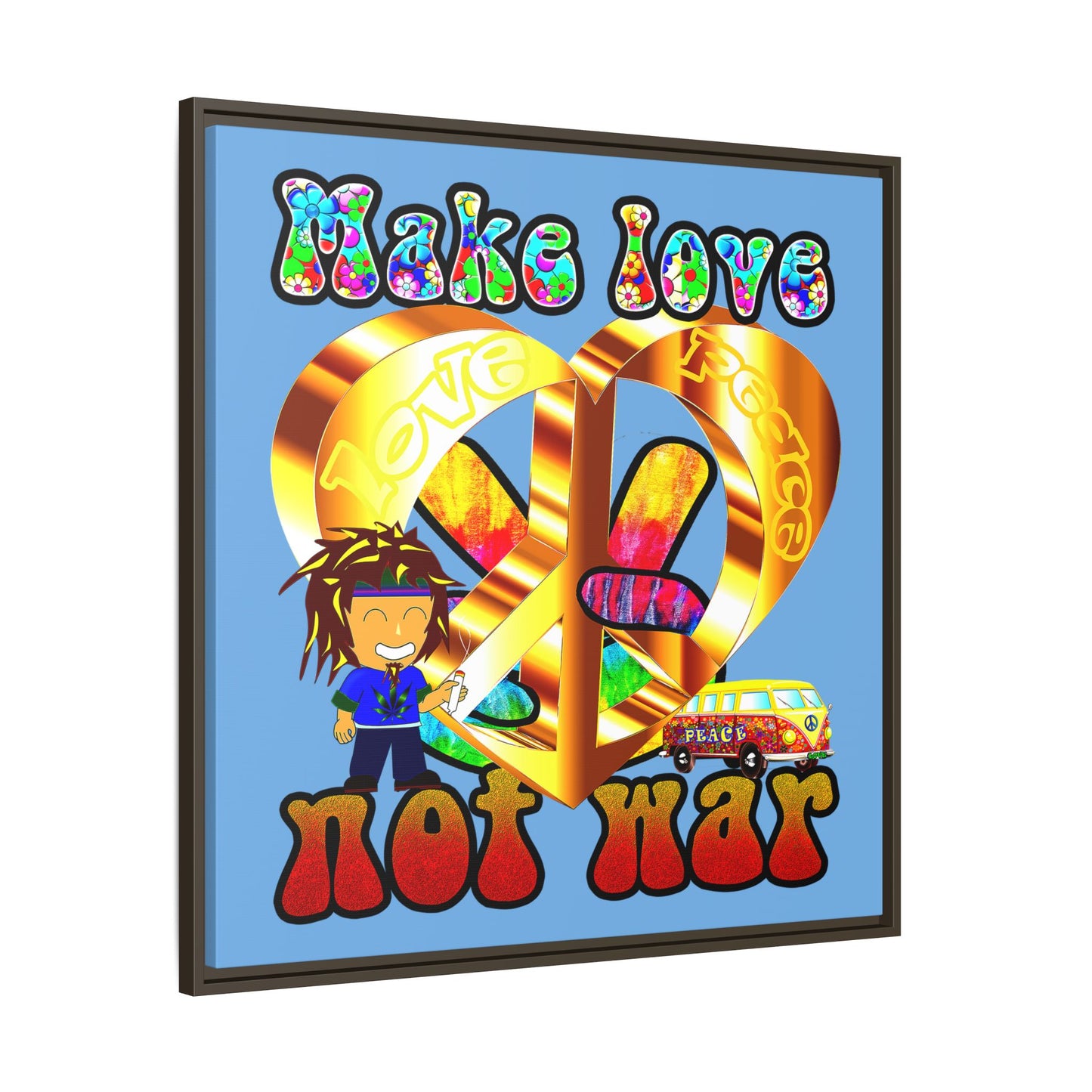 love peace - framed canvas art (light blue)