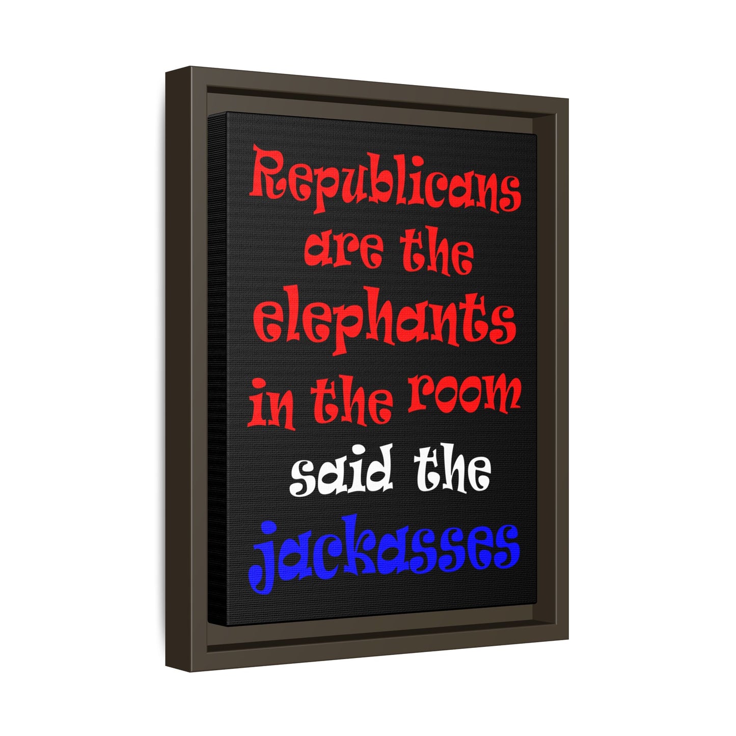 donkeys and elephants - framed canvas art (black)