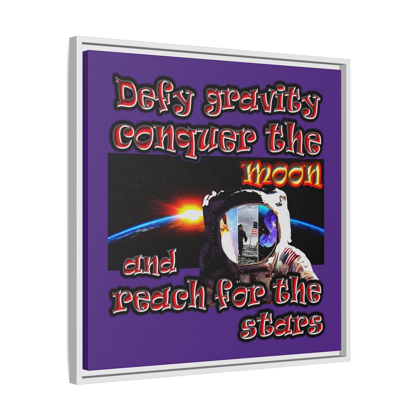 defy conquer reach - framed canvas art (purple)