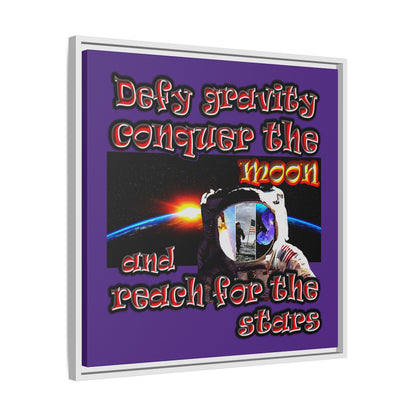 defy conquer reach - framed canvas art (purple)