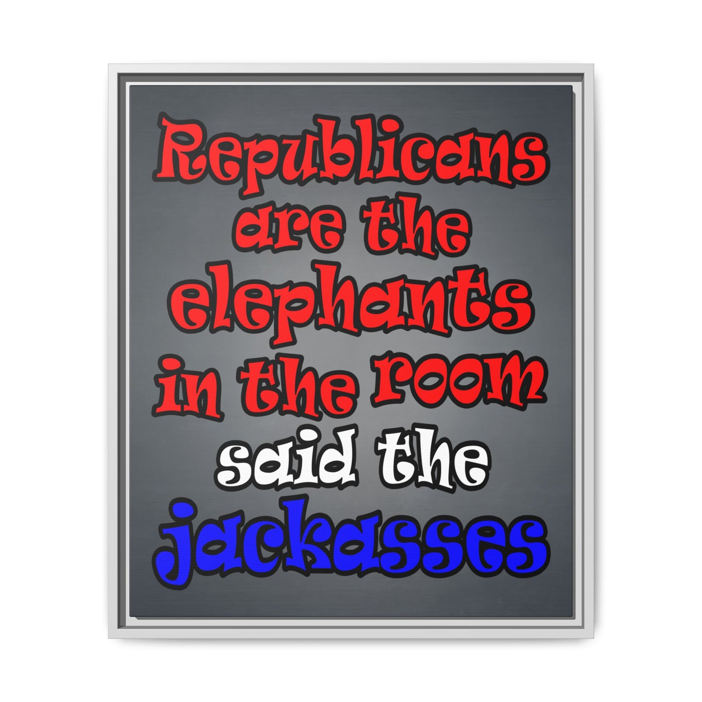 donkeys and elephants - framed canvas art (grey-light grey)