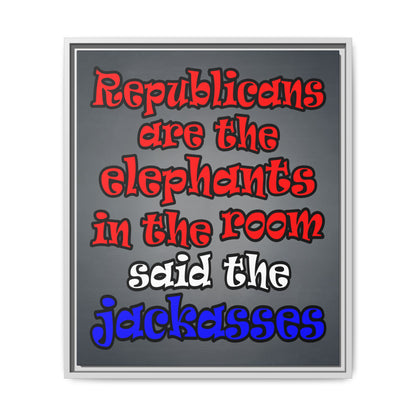 donkeys and elephants - framed canvas art (grey-light grey)