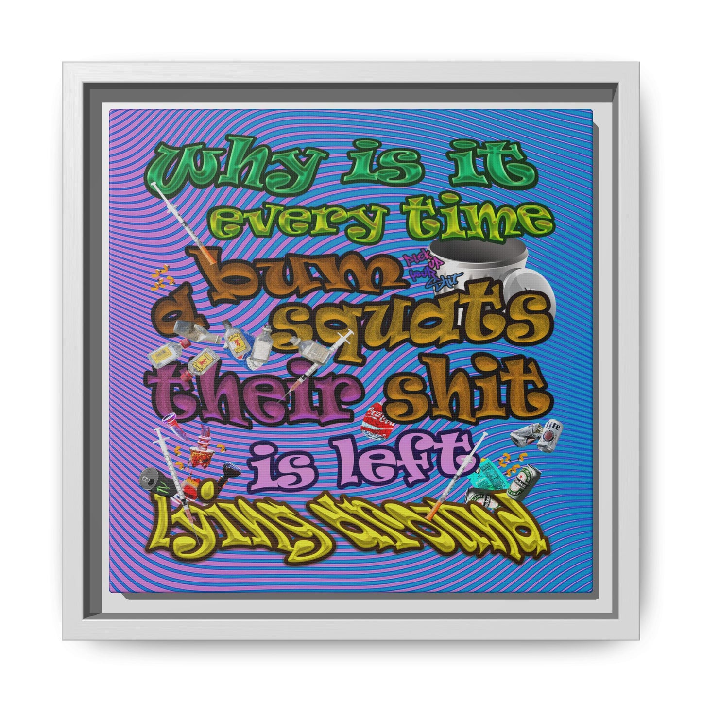 the bum's shit - framed canvas art (light blue-purple wave)
