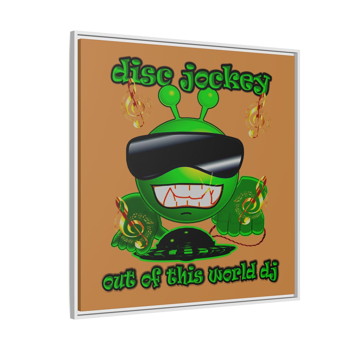 disc jockey - framed canvas art (light brown)