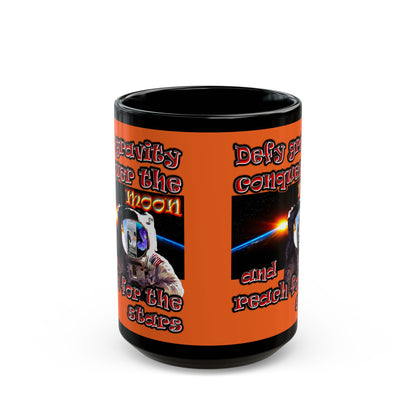 defy conquer reach - Black Mug (orange)