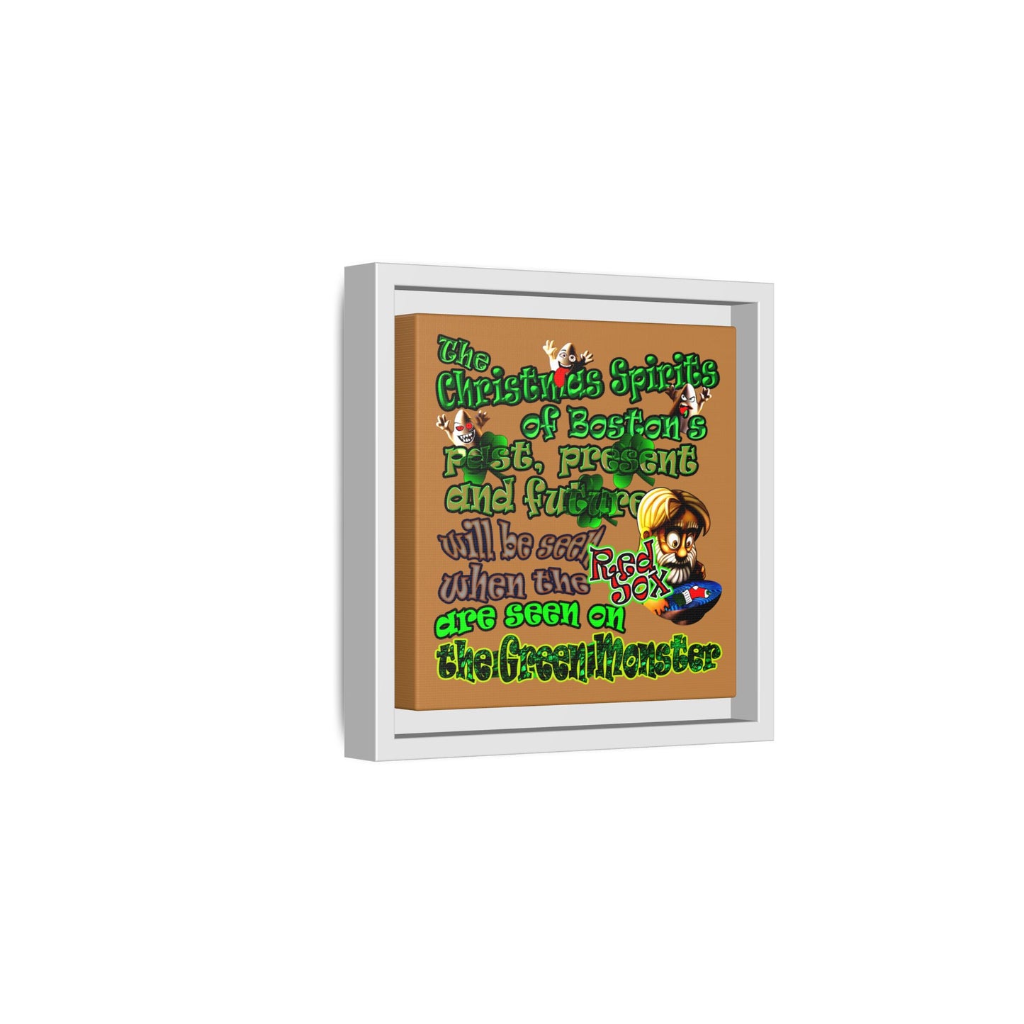 christmas spirits of boston - framed canvas art (light brown)