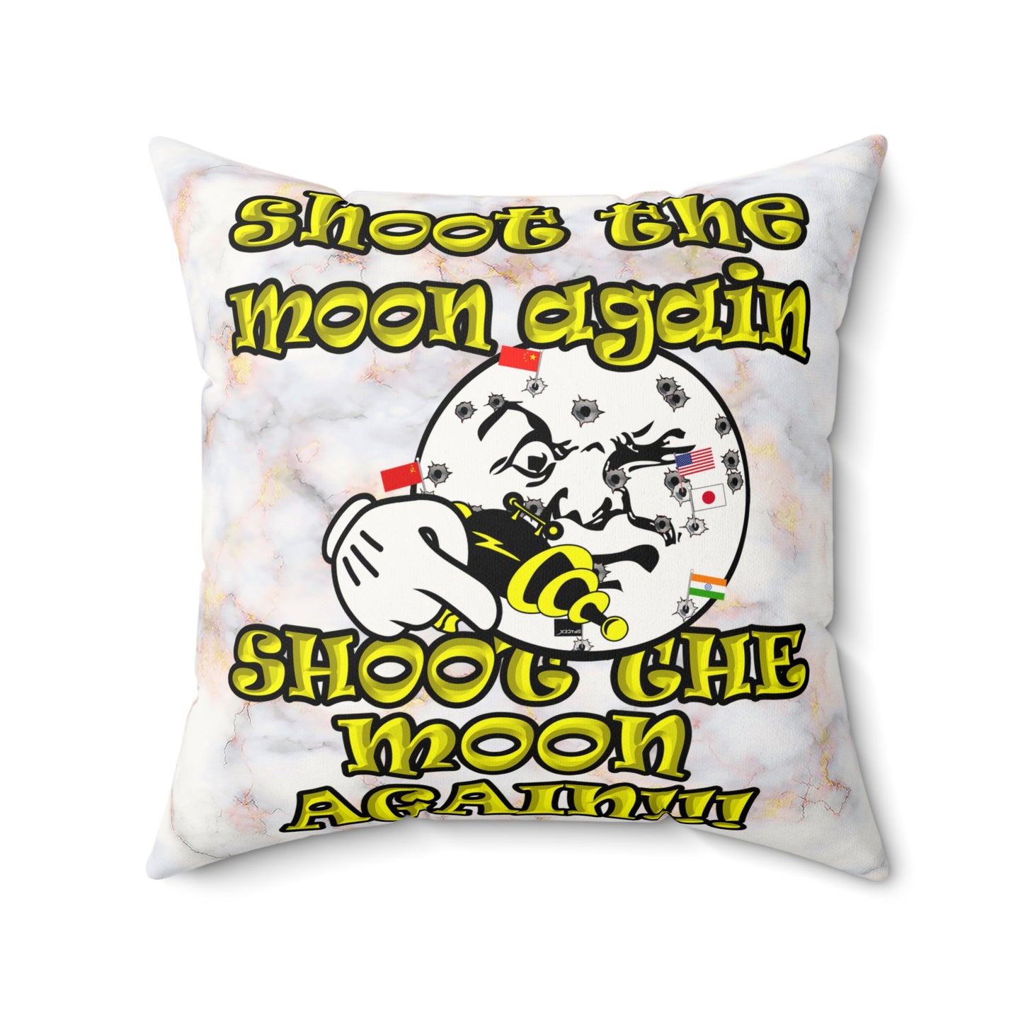 shoot the moon again - Faux Suede Square Pillow - (white marble)