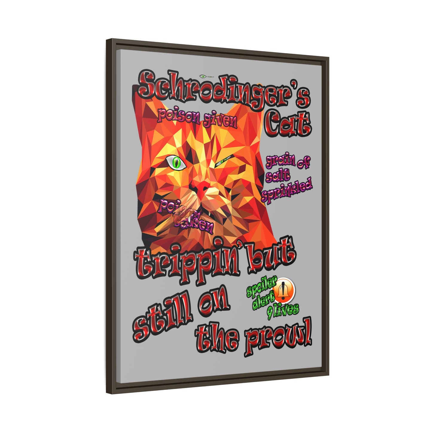 schrodinger's cat - framed canvas art (light grey)