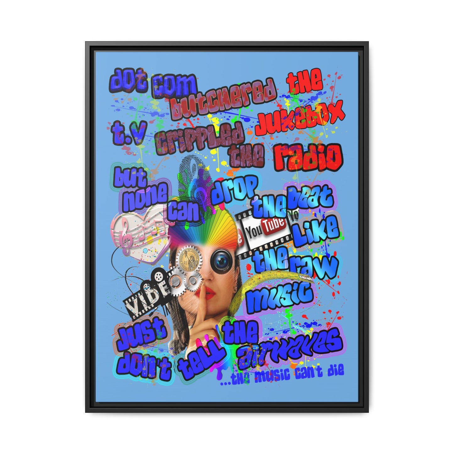 drop the beat - framed canvas art (light blue)
