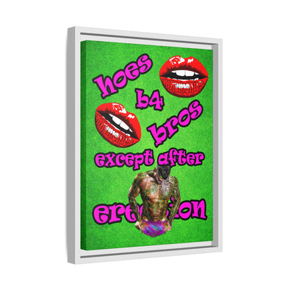 hoes b4 bros - framed canvas art (green turf)
