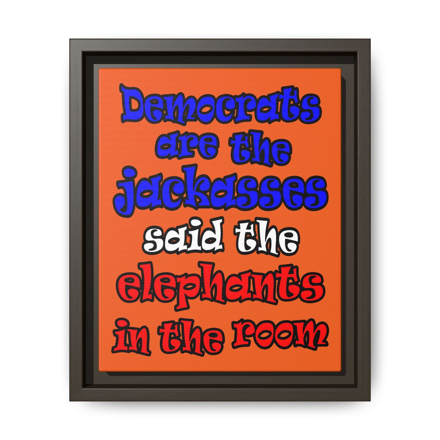 donkeys and elephants - framed canvas art (orange)