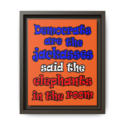 donkeys and elephants - framed canvas art (orange)
