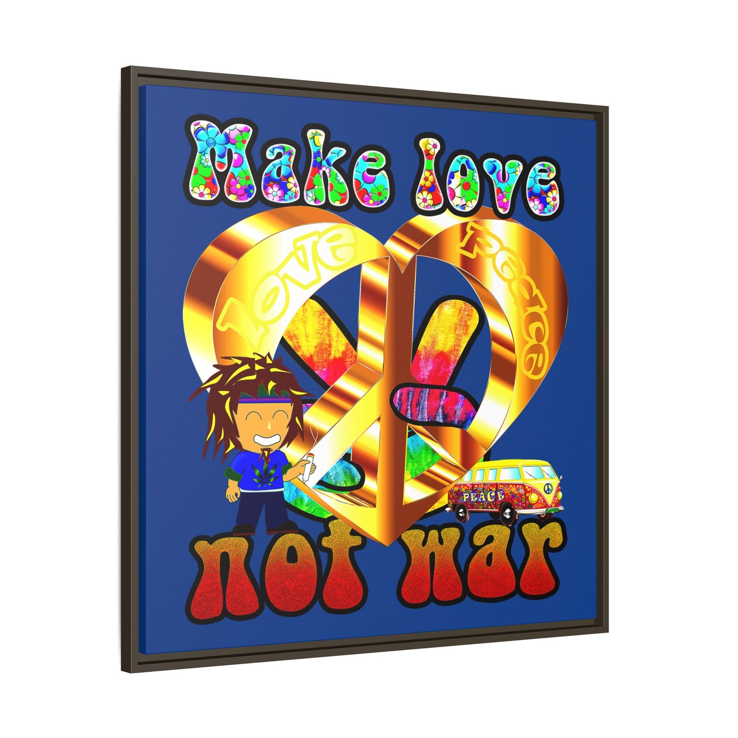 love peace - framed canvas art (dark blue)