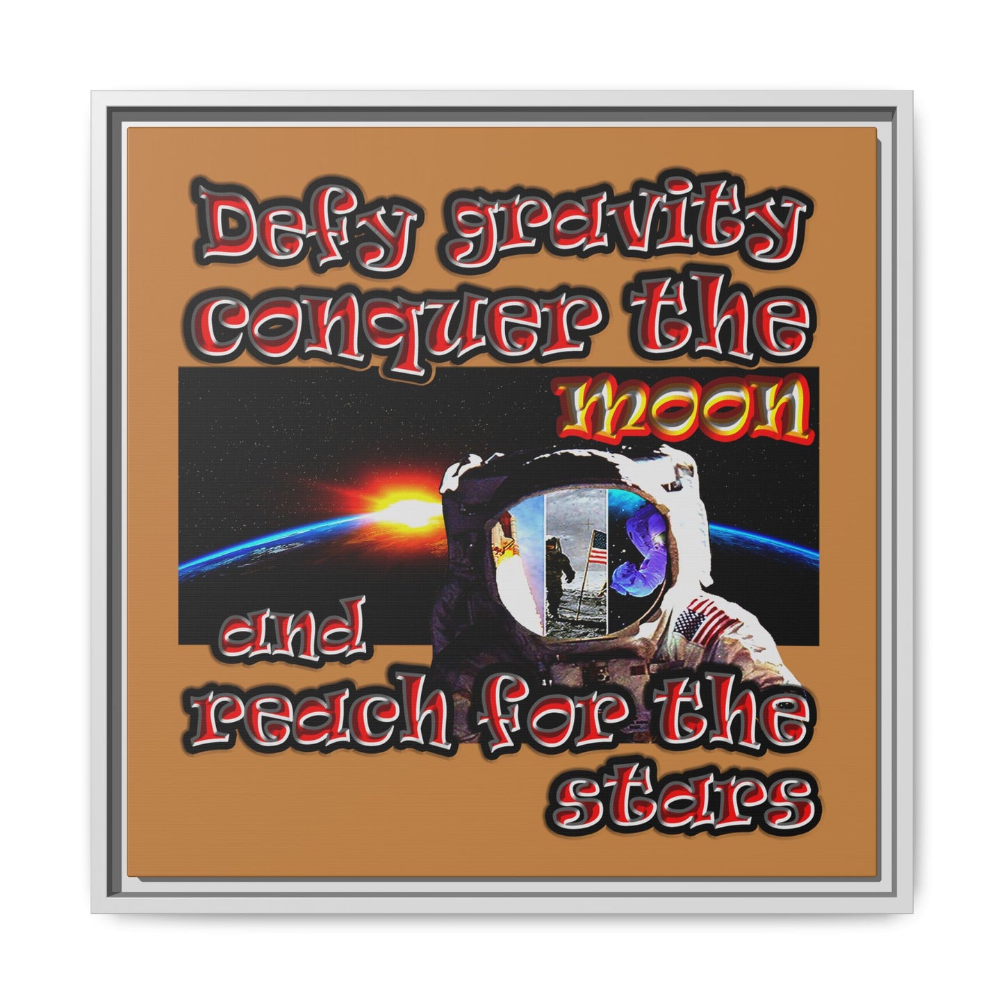 defy conquer reach - framed canvas art (light brown)