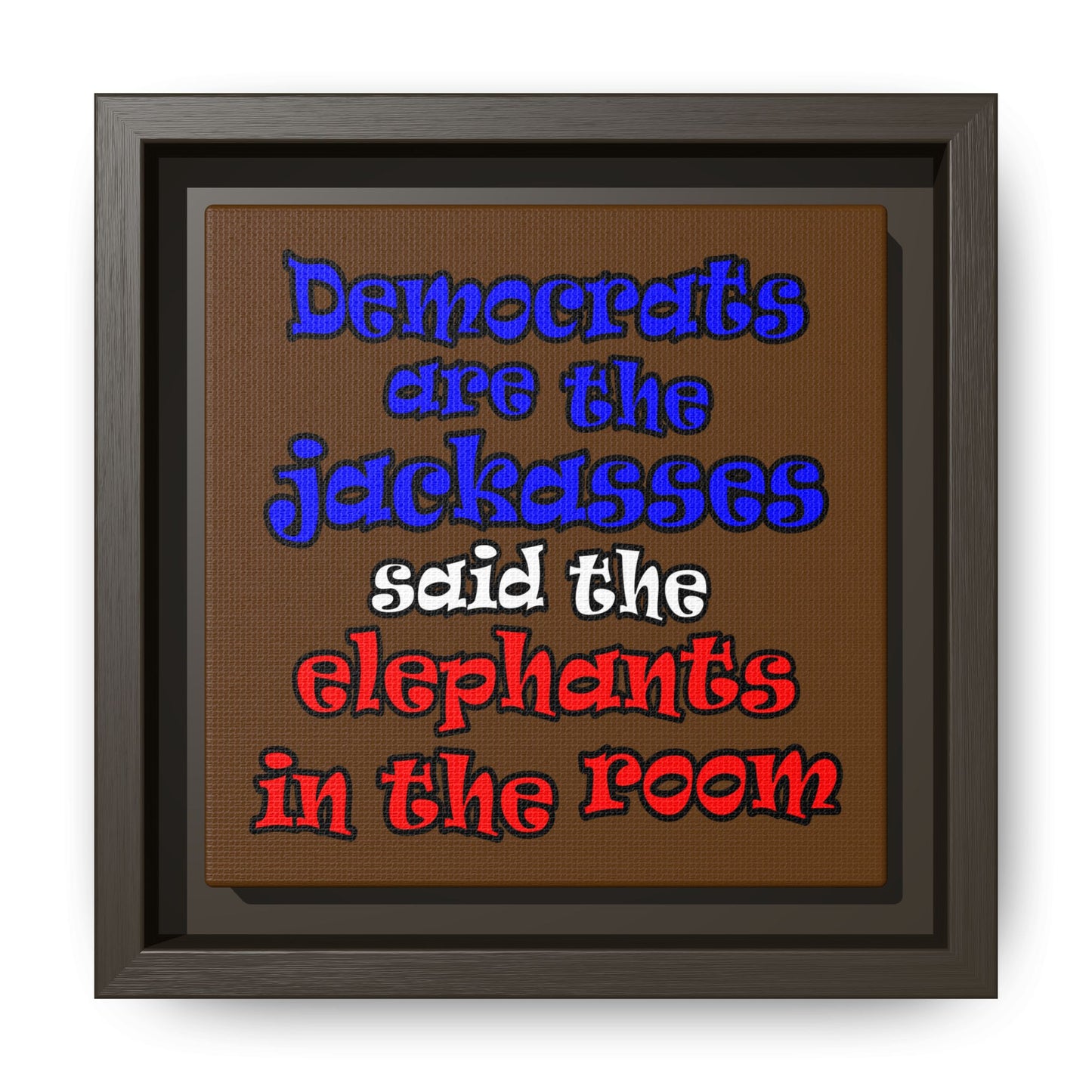 donkeys and elephants - framed canvas art (brown)