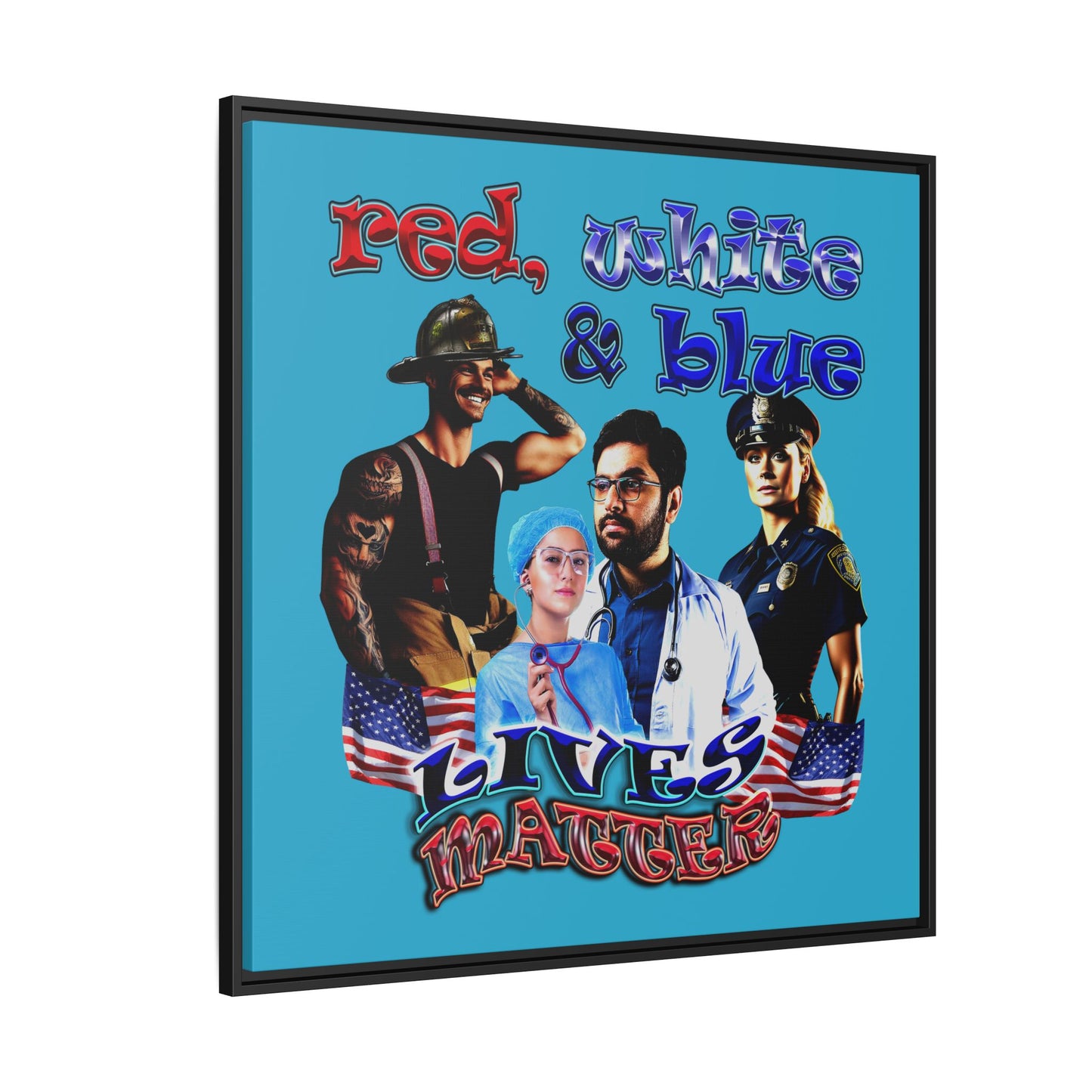 rw&b lives matter - framed canvas art (turquoise)