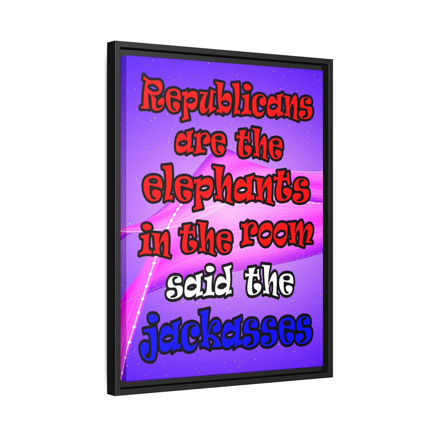 donkeys and elephants - framed canvas art (purple-pink wave)
