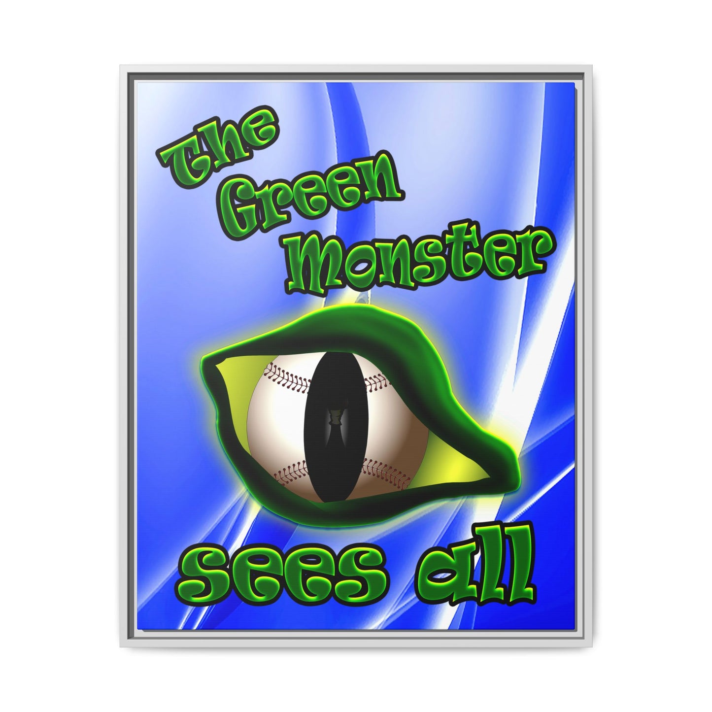 green monster - framed canvas art (blue-white wave)