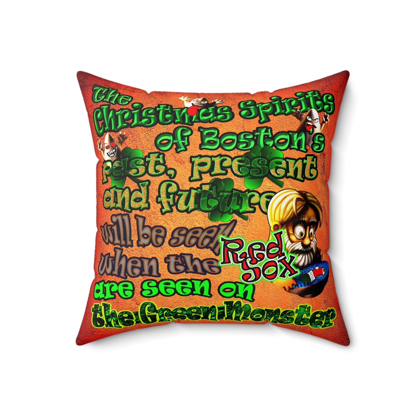 christmas spirits of boston - Faux Suede Square Pillow - (burnt orange)