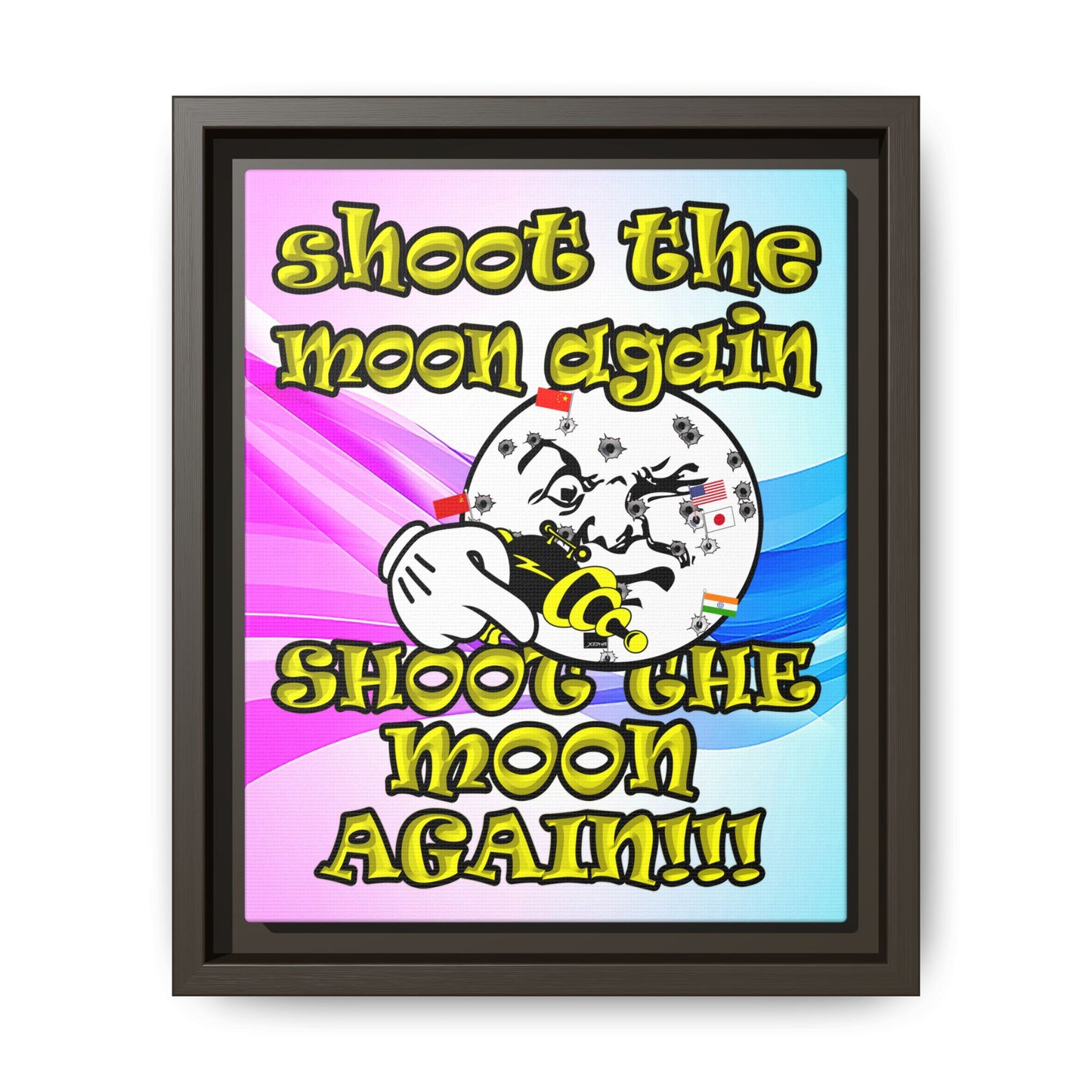 shoot the moon again - framed canvas art (light blue-pink wave)