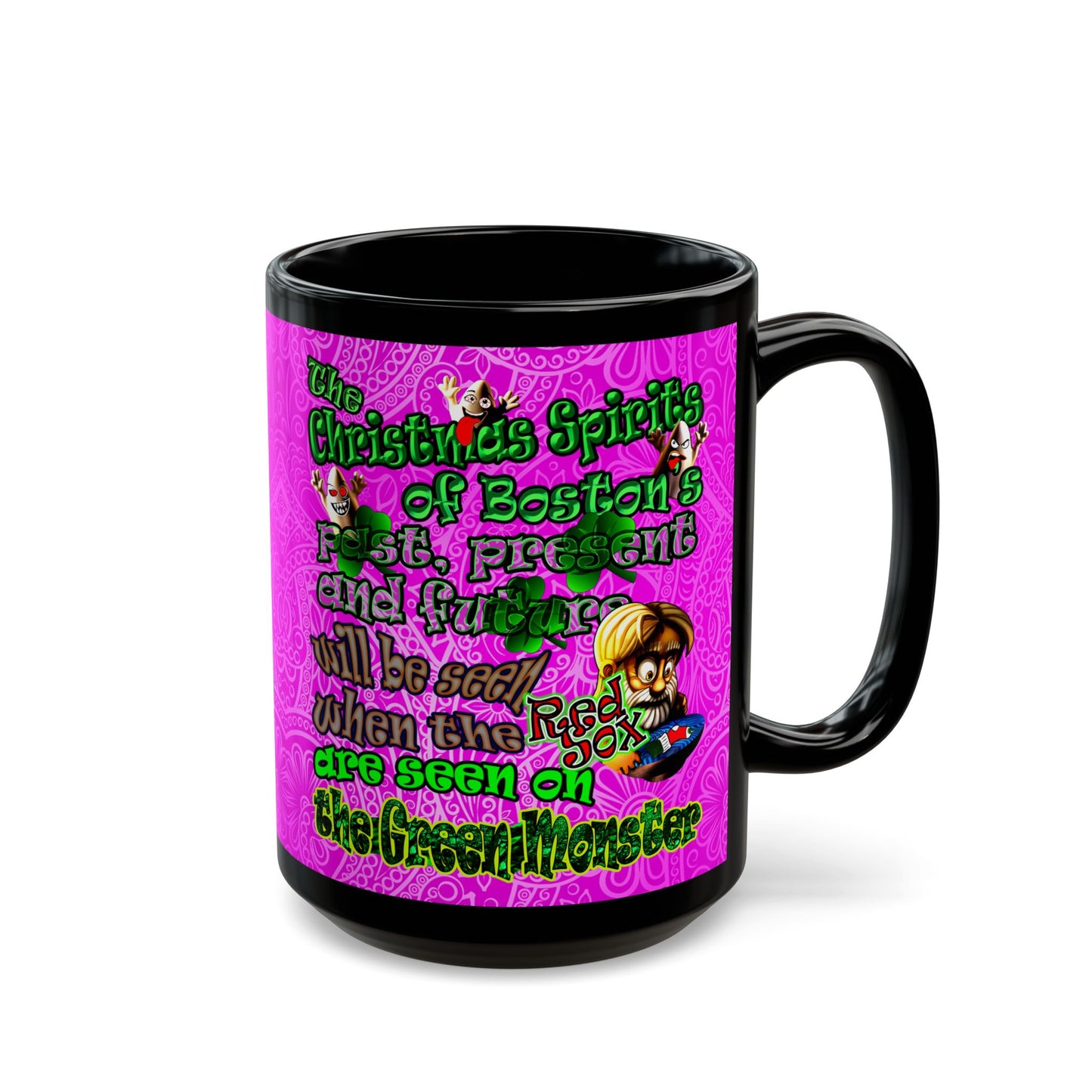 christmas spirits of boston - Black Mug (pink swirl)