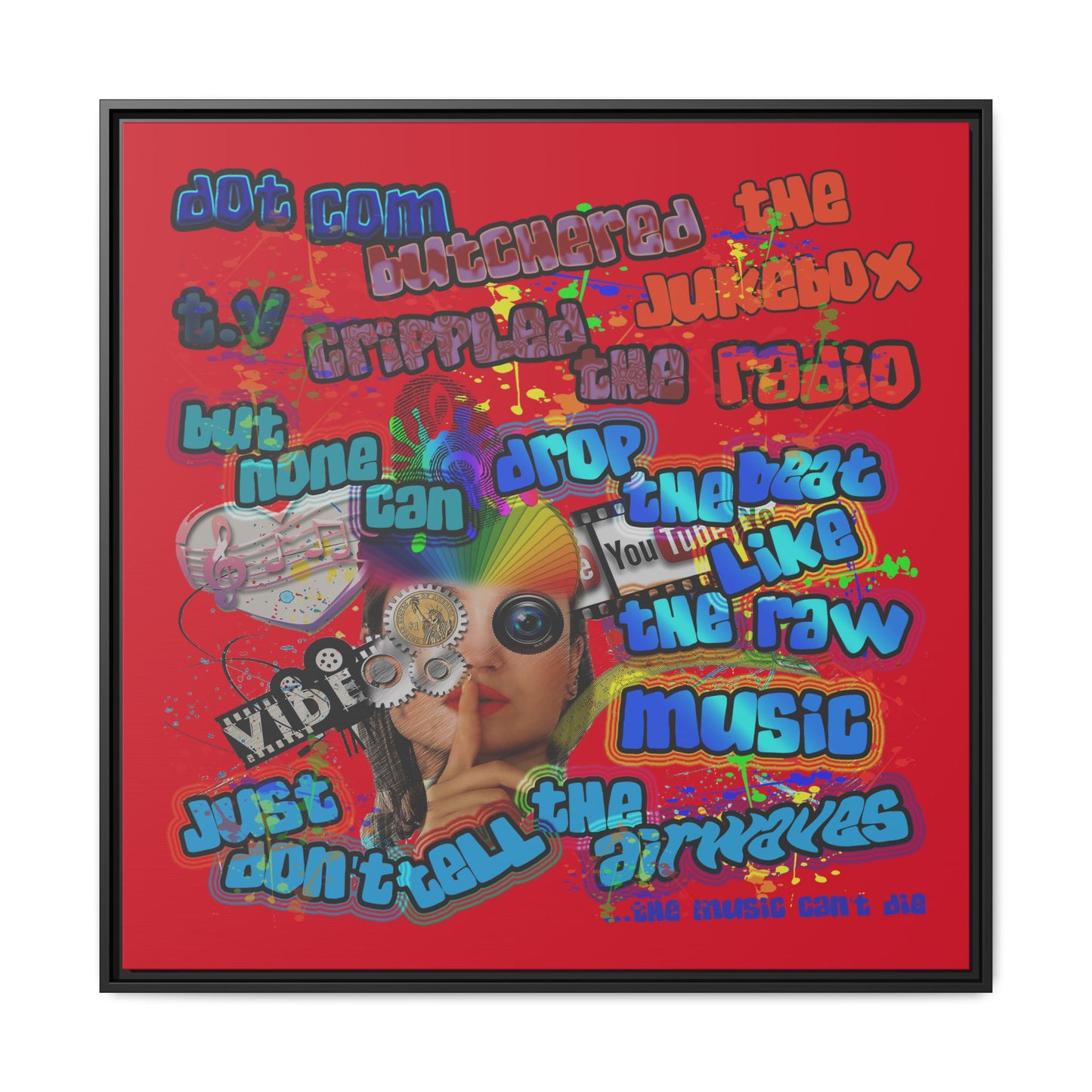 drop the beat - framed canvas art (dark red)