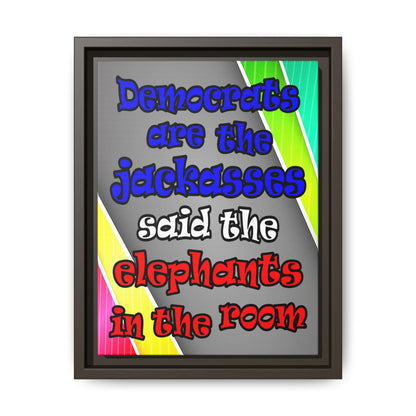 donkeys and elephants - framed canvas art (rainbow split)