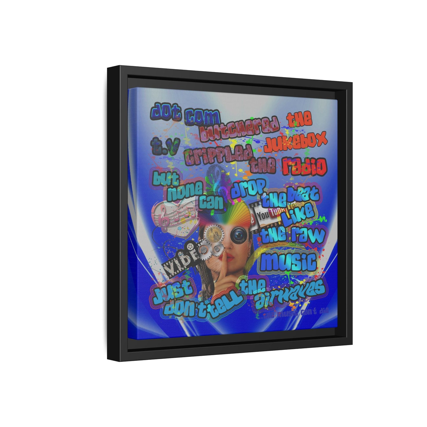 drop the beat - framed canvas art (blue-white wave)