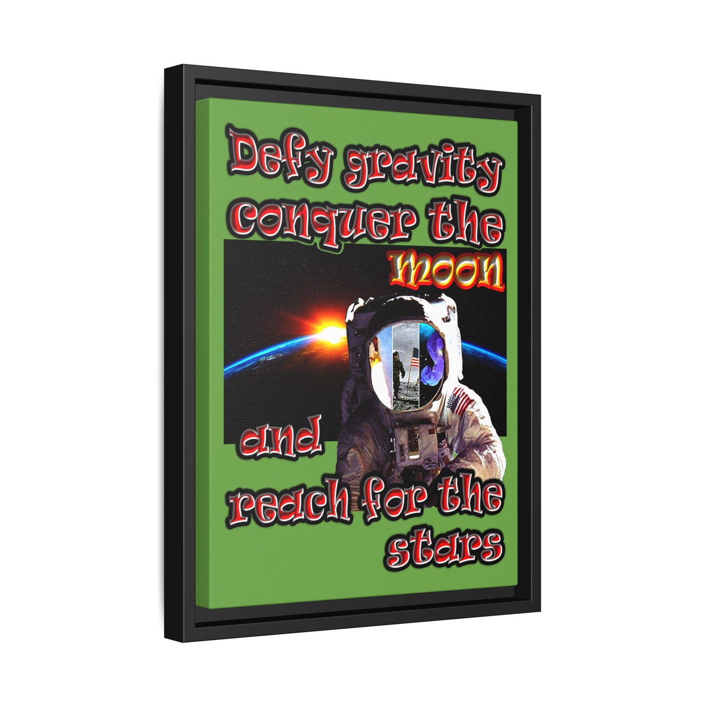 defy conquer reach - framed canvas art (green)