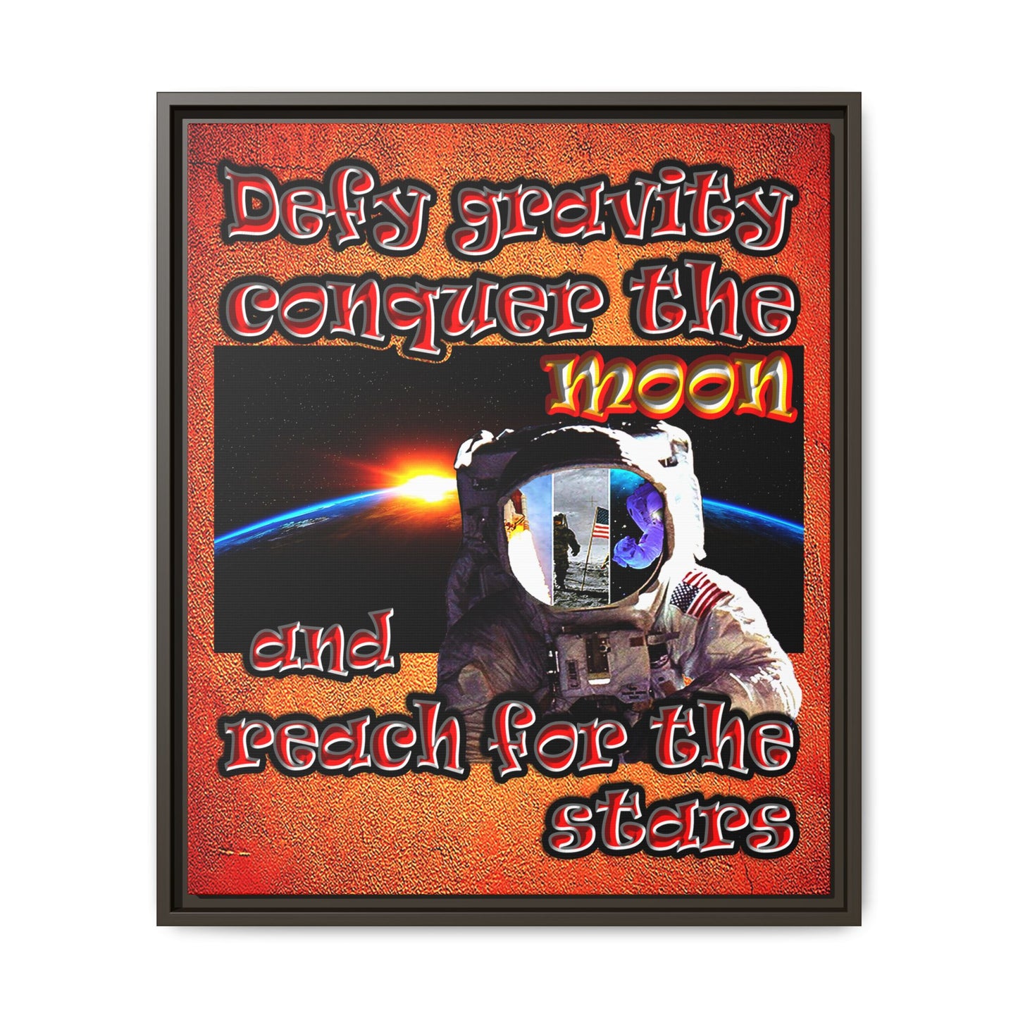 defy conquer reach - framed canvas art (burnt orange)