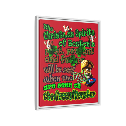christmas spirits of boston - framed canvas art (dark red)