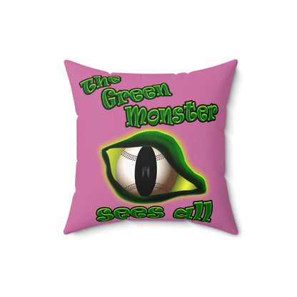 green monster - Spun Polyester Square Pillow - (light pink)