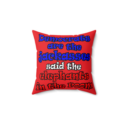 donkeys and elephants - Spun Polyester Square Pillow - (red)