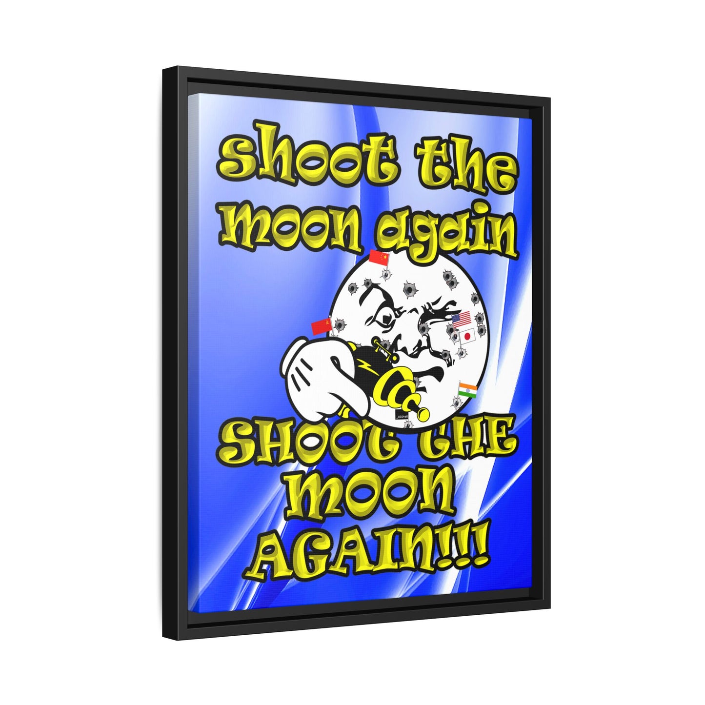 shoot the moon again - framed canvas art (blue-white wave)