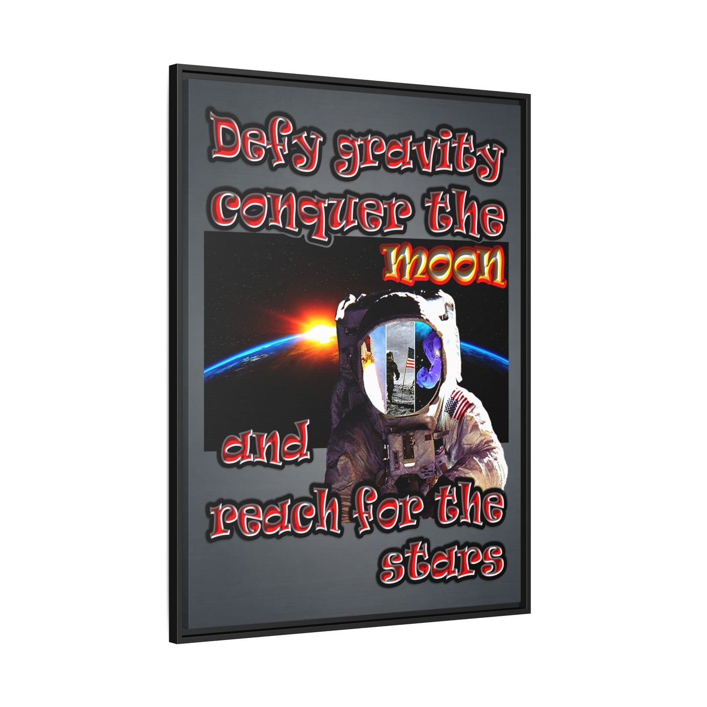 defy conquer reach - framed canvas art (grey-light grey)