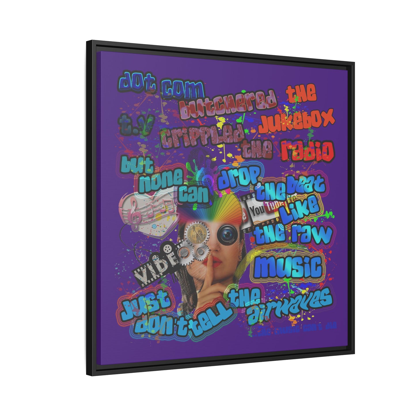 drop the beat - framed canvas art (purple)