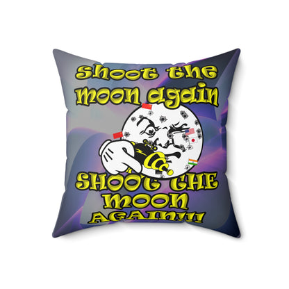 shoot the moon again - Spun Polyester Square Pillow - (grey-pink wave)