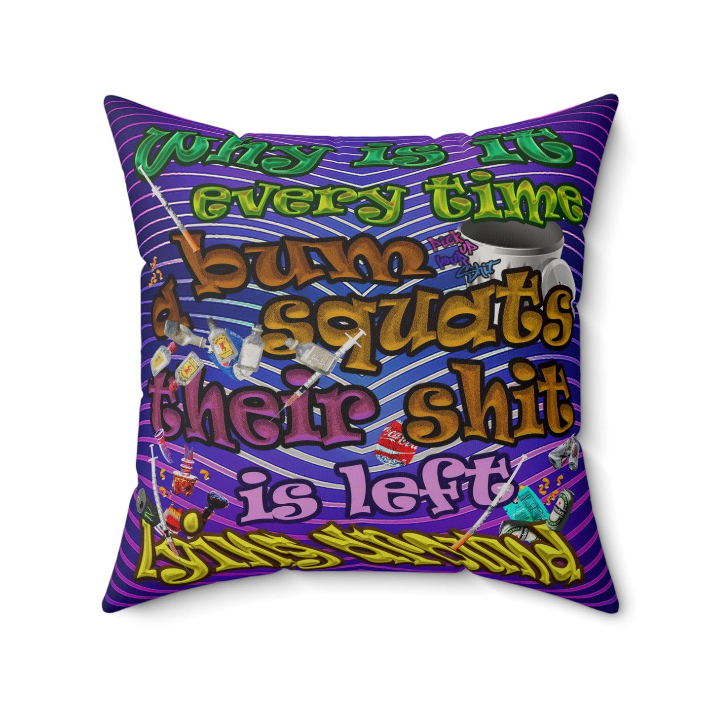 the bum's shit - Faux Suede Square Pillow - (purple wave)