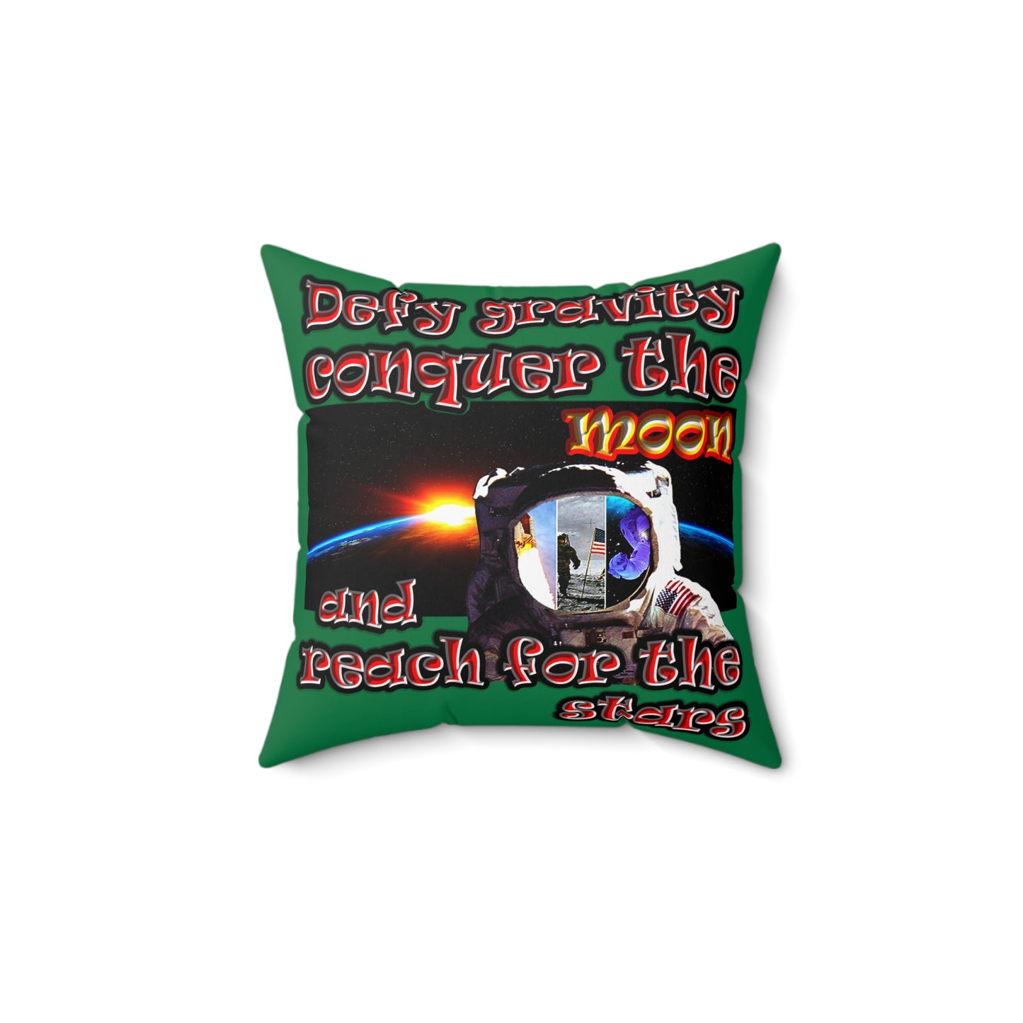 defy conquer reach - Spun Polyester Square Pillow - (dark green)